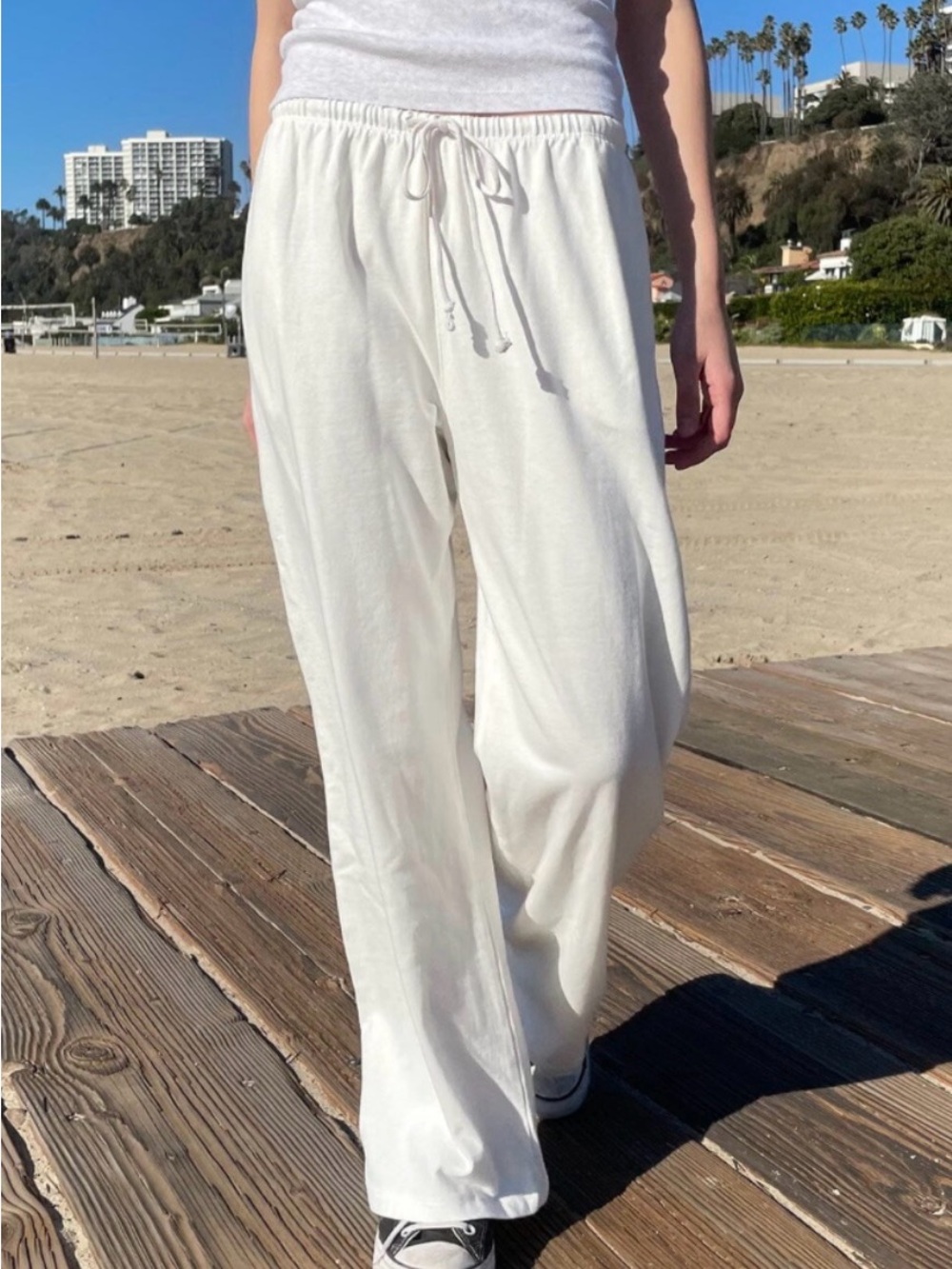 Brandy Melville White Drawstring Wide-Leg Pants
